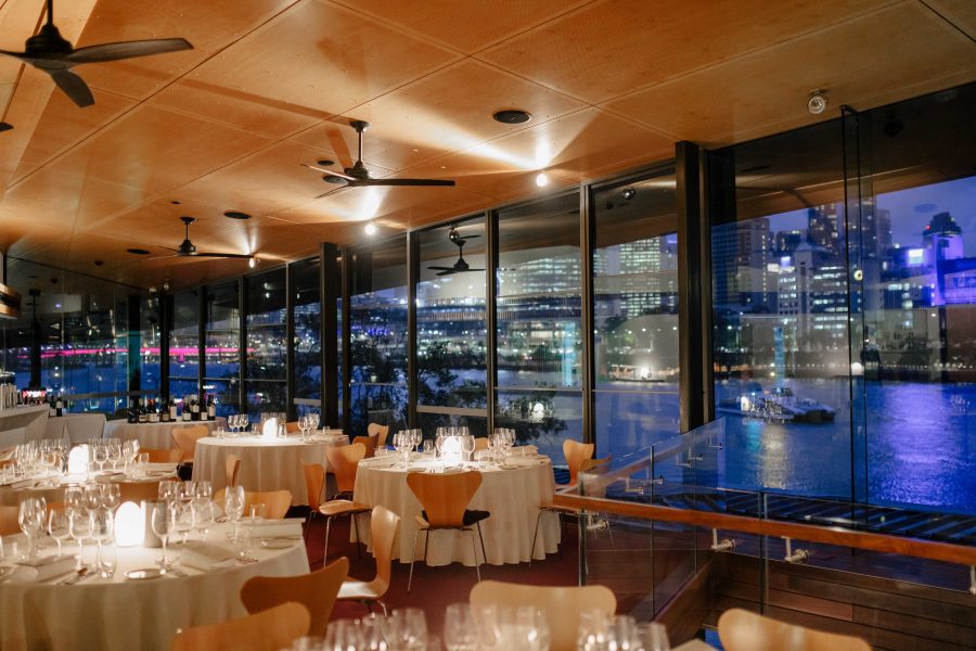 The OTTO dining room overlooking the Brisbane River
